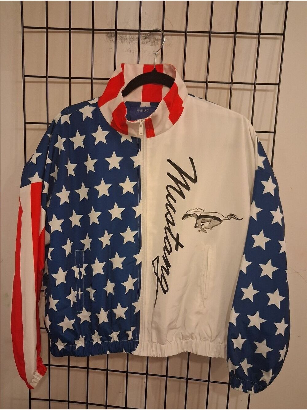 Forever 21 x Ford Mustang American Flag Stars and Stripes Windbreaker Jacket